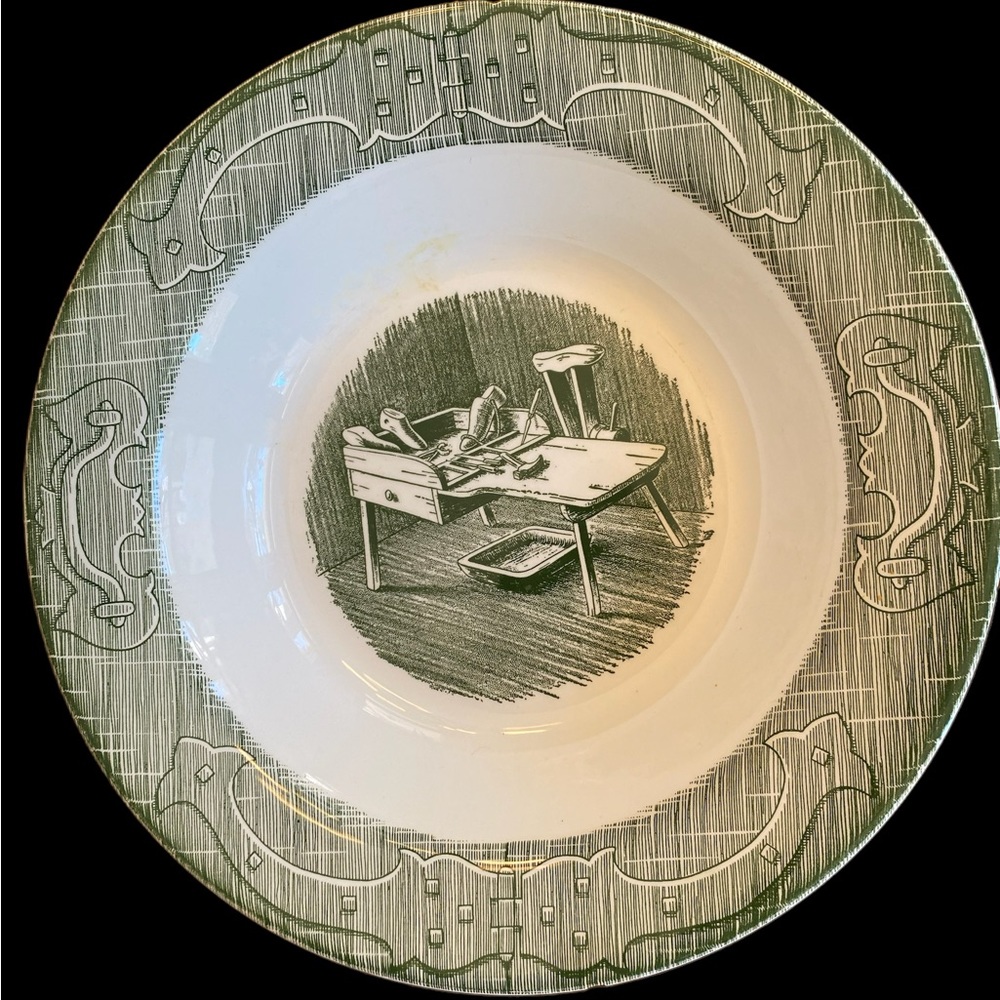 Vintage Royal China "The Old Curiosity Shop" Green 9" Vegetable Serving Bowl